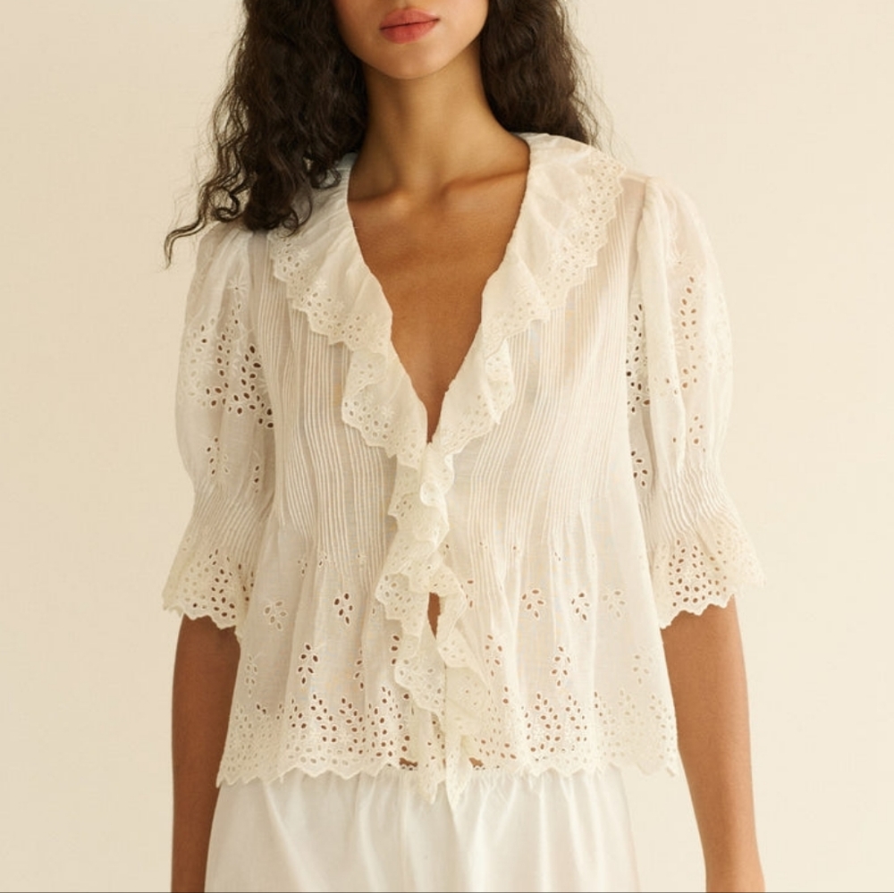 NWT DOEN Henri Eyelet Trim Top - Salt Eyelet XS - Picture 2 of 7